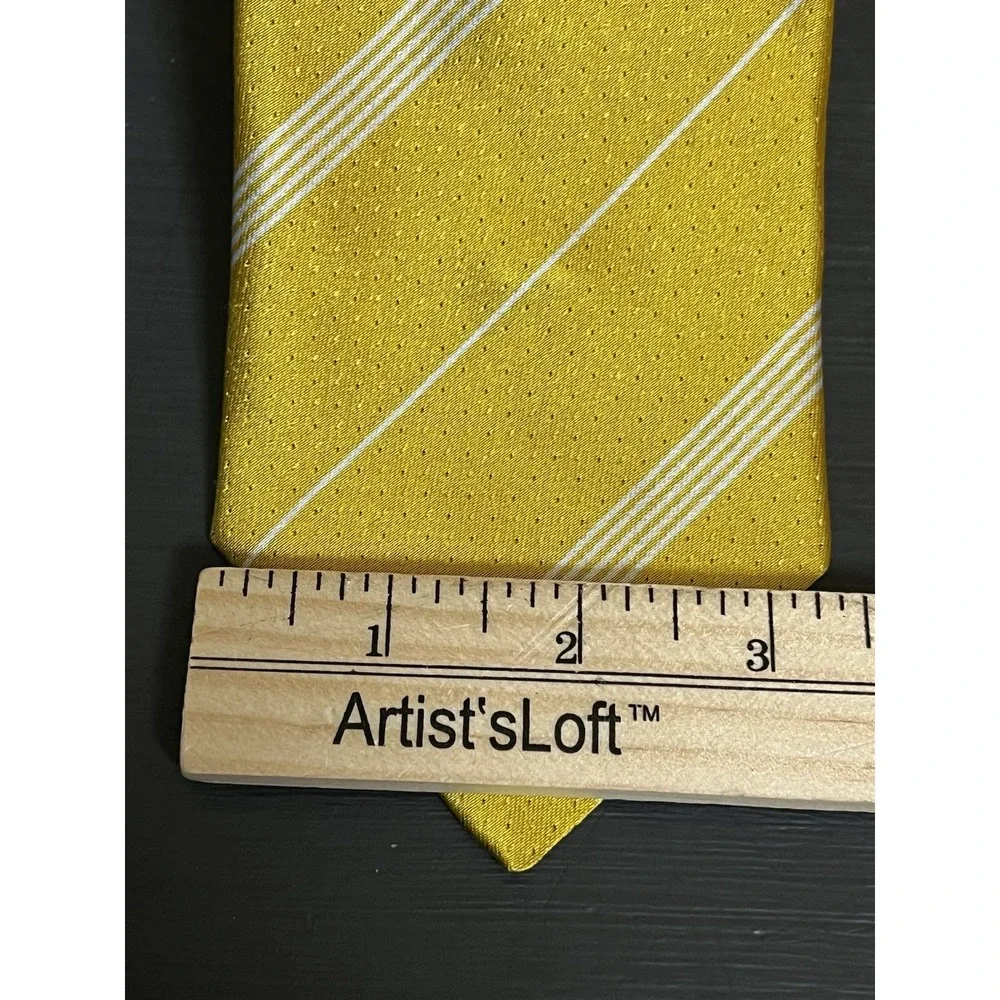 Zilli Handmade In Italy Textured Stripe Mens Luxury Necktie Tie Yellow Gold New